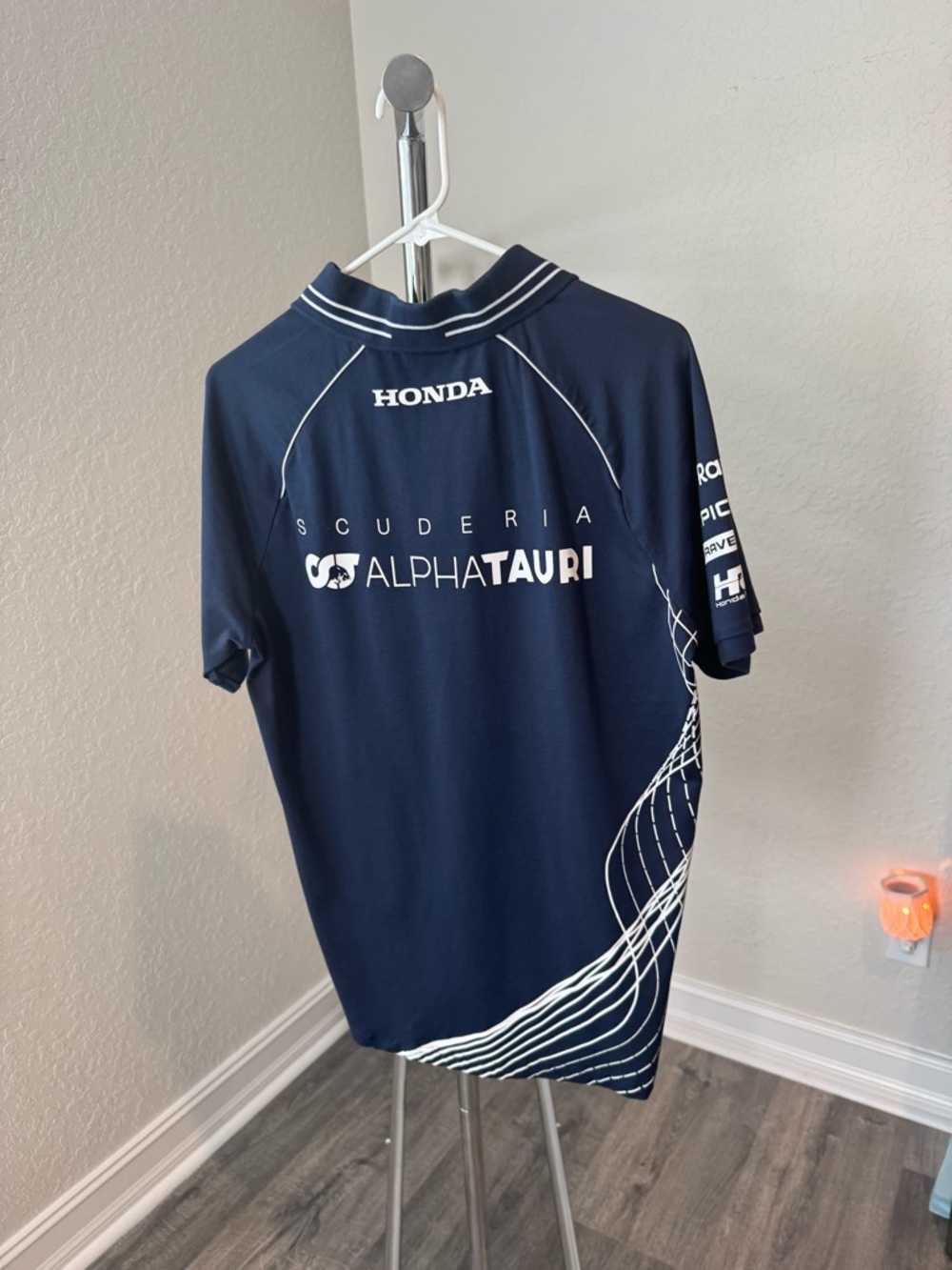 Scuderia Ferrari Navy and White Polo Shirt with Branded Logos